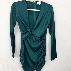 Superdown Womens Melissa Twist Front Mini Dress Size S Satin Sexy Green